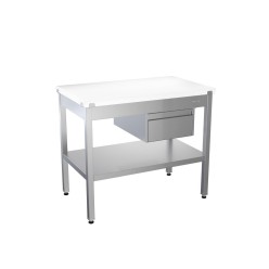 Стол АТЕСИ с полипропиленовой столешницей, 1-й сплошной полкой и 1-м ящиком без борта 1200х600х850 мм