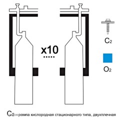 Газовая рампа кислородная РКР- 10с2 (10 бал.,двухплеч.,редук.РКЗ-500) стационарн.
